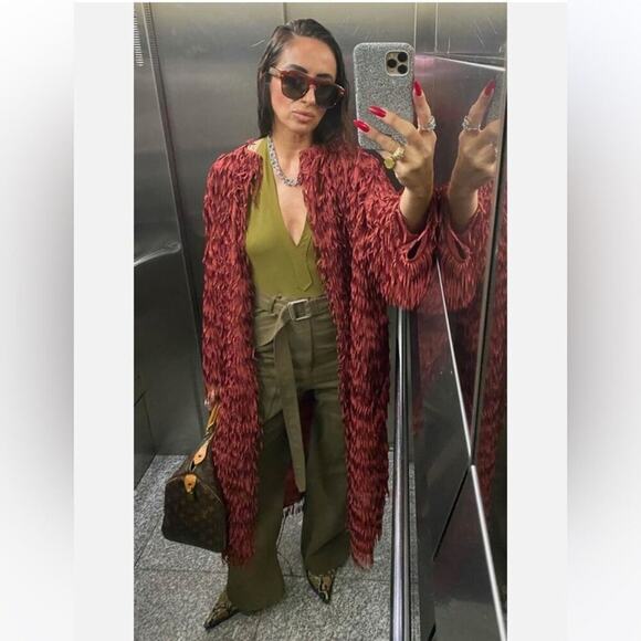 Zara COAT WITH FRINGING Size Medium - Picture 1 of 16